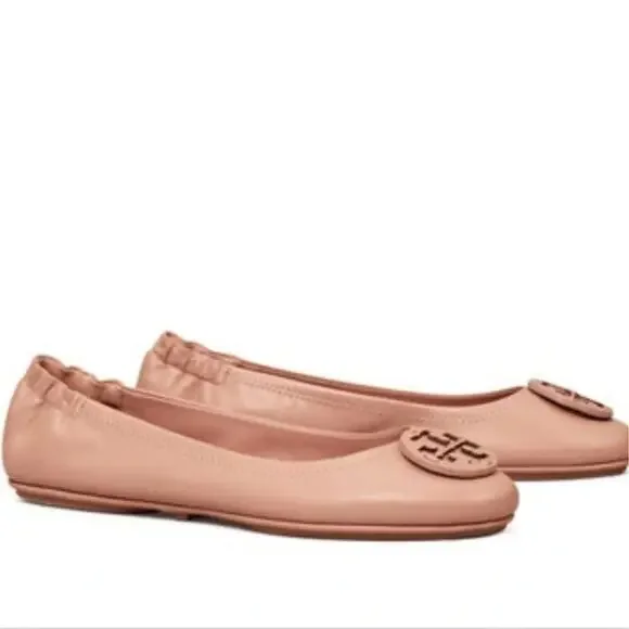 NWT$228 Tory Burch Minnie Travel Meadowsweet TT Logo Leather Ballet Flats 5.5 - Picture 2 of 16
